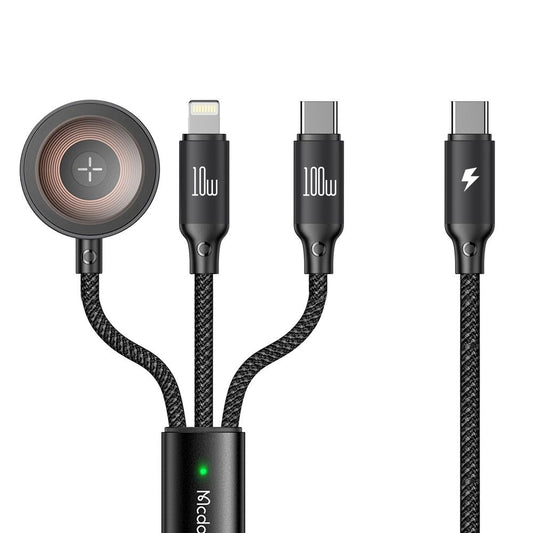 Καλώδιο Φόρτισης USB-C - Lightning / USB-C / QI McDodo CA-4940 O 3in1, 100W, 1.2m, Μαύρο