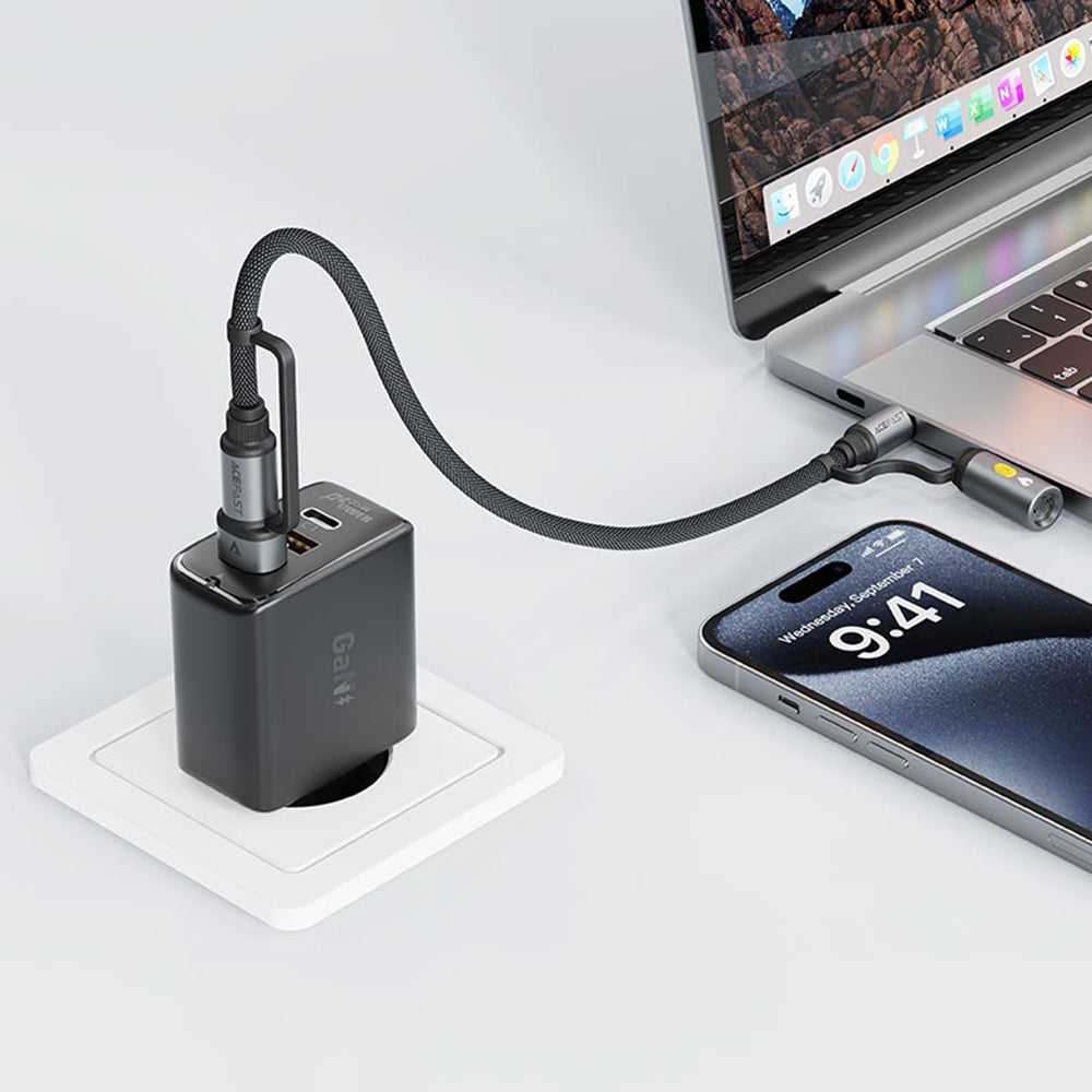 Καλώδιο Δεδομένων και Φόρτισης USB-C / USB-A - USB-C / Αναπτήρας Acefast J6, 60W, 1.2m, Μαύρο