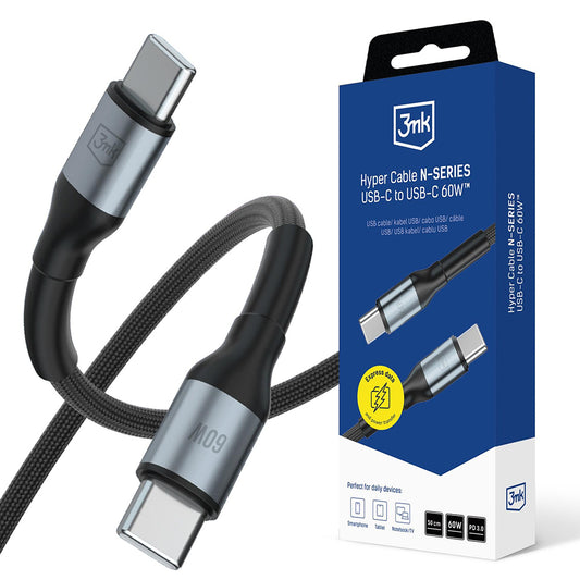 Καλώδιο Δεδομένων και Φόρτισης USB-C - USB-C 3MK Hyper N, 60W, 0,5μ, Μαύρο