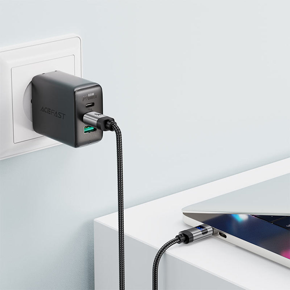 Καλώδιο Δεδομένων και Φόρτισης USB-C - USB-C Acefast C15-03 Display, 60W, 1.2m, Μαύρο