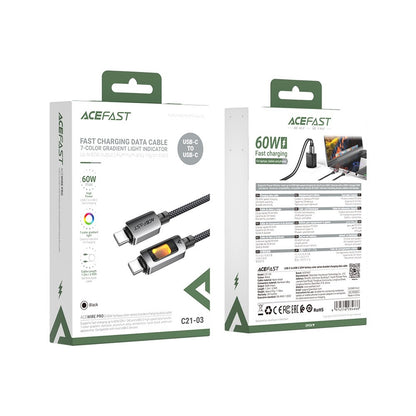 Καλώδιο Δεδομένων και Φόρτισης USB-C - USB-C Acefast C21-03, 60W, 1.2m, Μαύρο