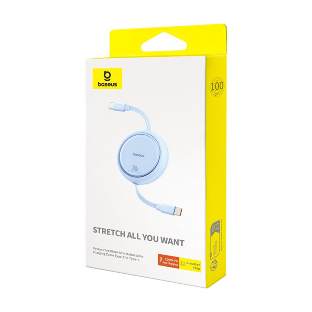 Καλώδιο Δεδομένων και Φόρτισης USB-C - USB-C Baseus Free2Draw Mini Retractable, 100W, 1m, Μπλε P10364500311-00