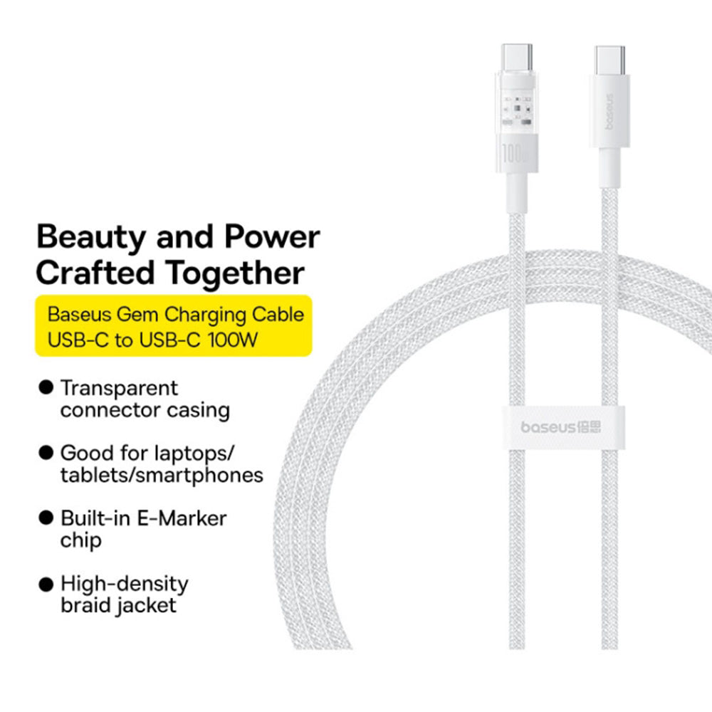 Καλώδιο Δεδομένων και Φόρτισης USB-C - USB-C Baseus Gem, 100W, 1m, Λευκό P10373000211-00