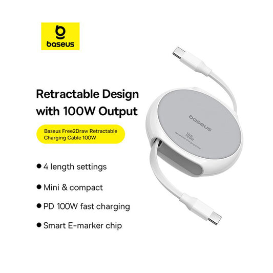Καλώδιο Δεδομένων και Φόρτισης USB-C - USB-C Baseus Pathfinder Retractable, 100W, 1m, Λευκό P10368400211-00