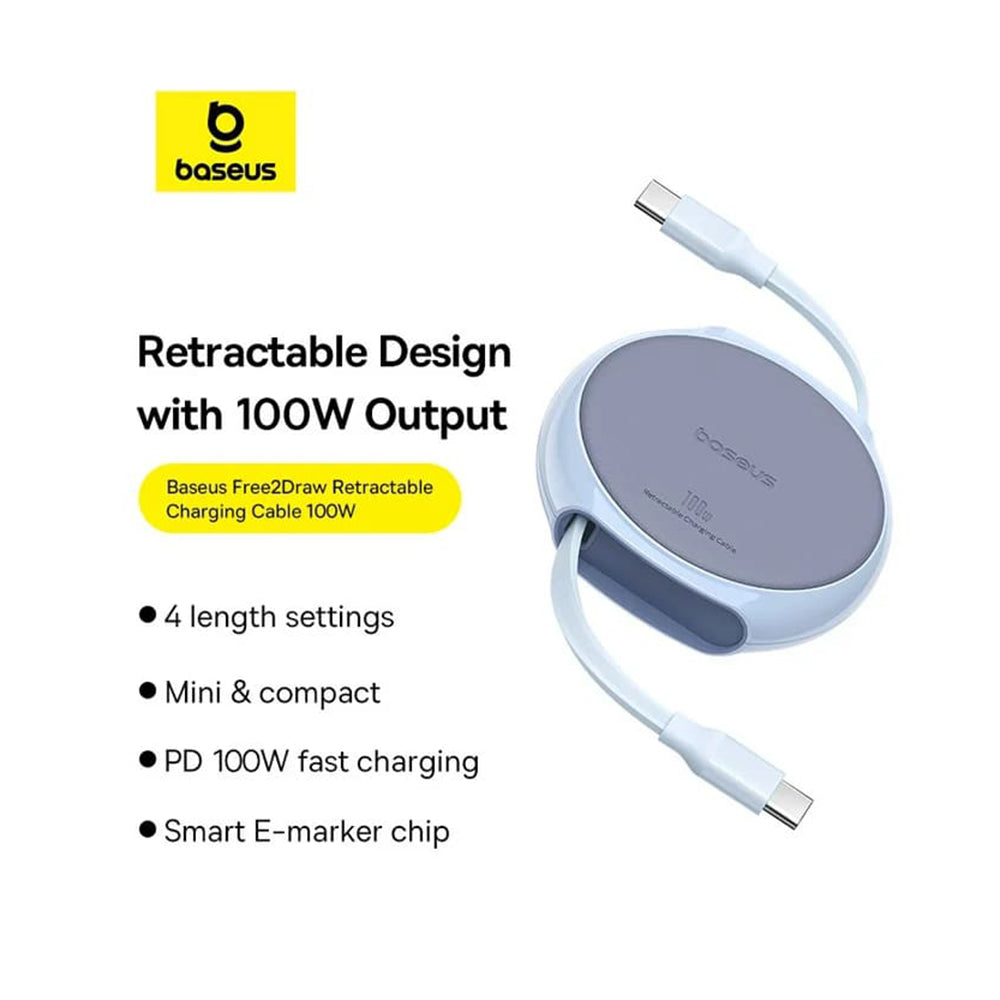 Καλώδιο Δεδομένων και Φόρτισης USB-C - USB-C Baseus Pathfinder Retractable, 100W, 1m, Μπλε P10368400311-00