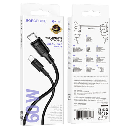 Καλώδιο Δεδομένων και Φόρτισης USB-C - USB-C Borofone BX111 Feliz, 60W, 1m, Μαύρο