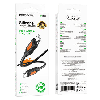 Καλώδιο Δεδομένων και Φόρτισης USB-C - USB-C Borofone BX114 Silicone, 60W, 1m, Μαύρο