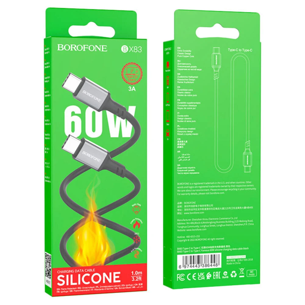 Καλώδιο Δεδομένων και Φόρτισης USB-C - USB-C Borofone BX83, 60W, 1m, Μαύρο