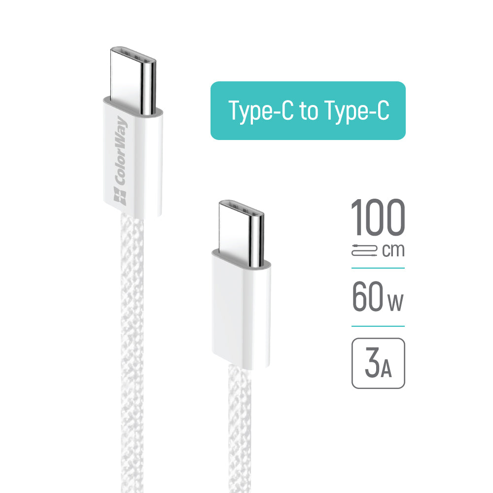 Καλώδιο Δεδομένων και Φόρτισης USB-C - USB-C ColorWay CW-CBPDCC061, 60W, 1m, Γκρι