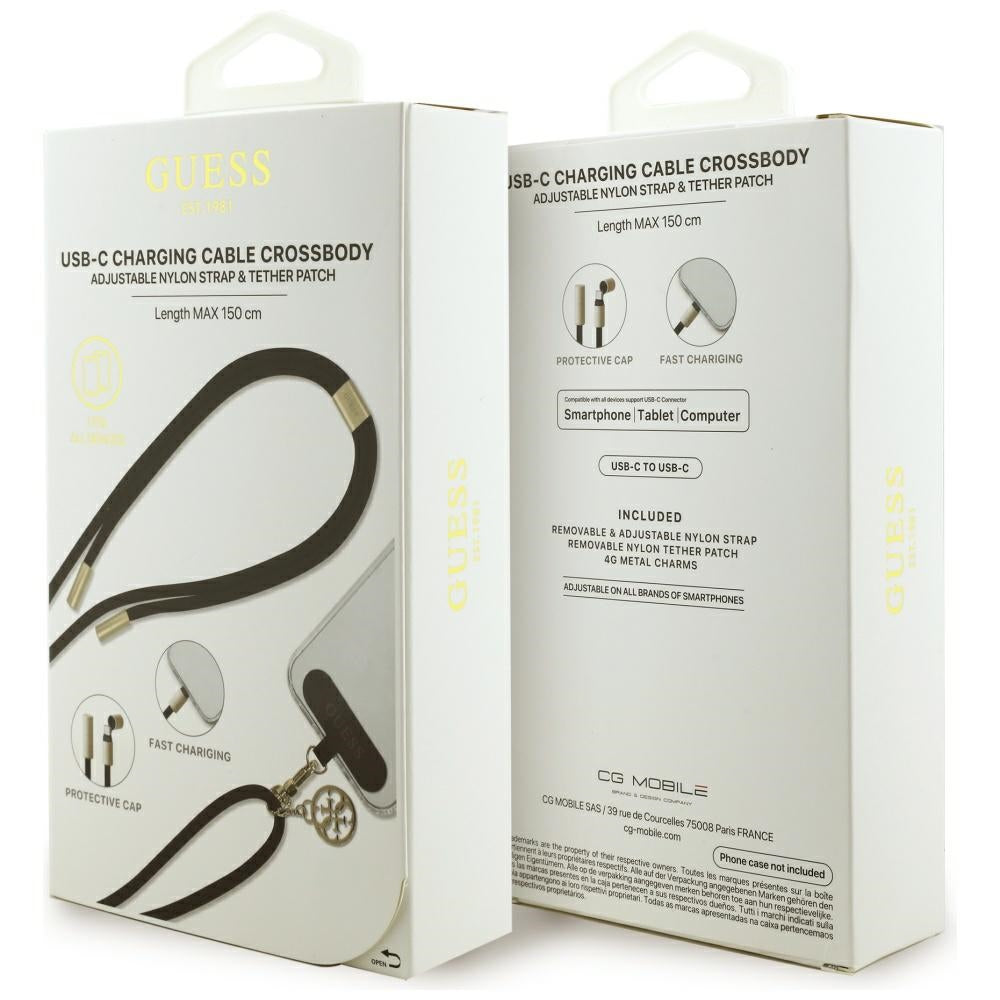 Καλώδιο Δεδομένων και Φόρτισης USB-C - USB-C Guess CBDY 4G Charm, 100W, 1.5m, Μαύρο