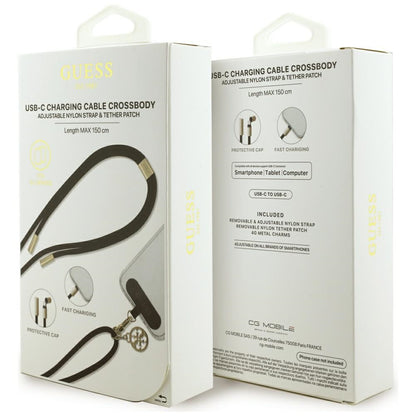 Καλώδιο Δεδομένων και Φόρτισης USB-C - USB-C Guess CBDY 4G Charm, 100W, 1.5m, Μαύρο
