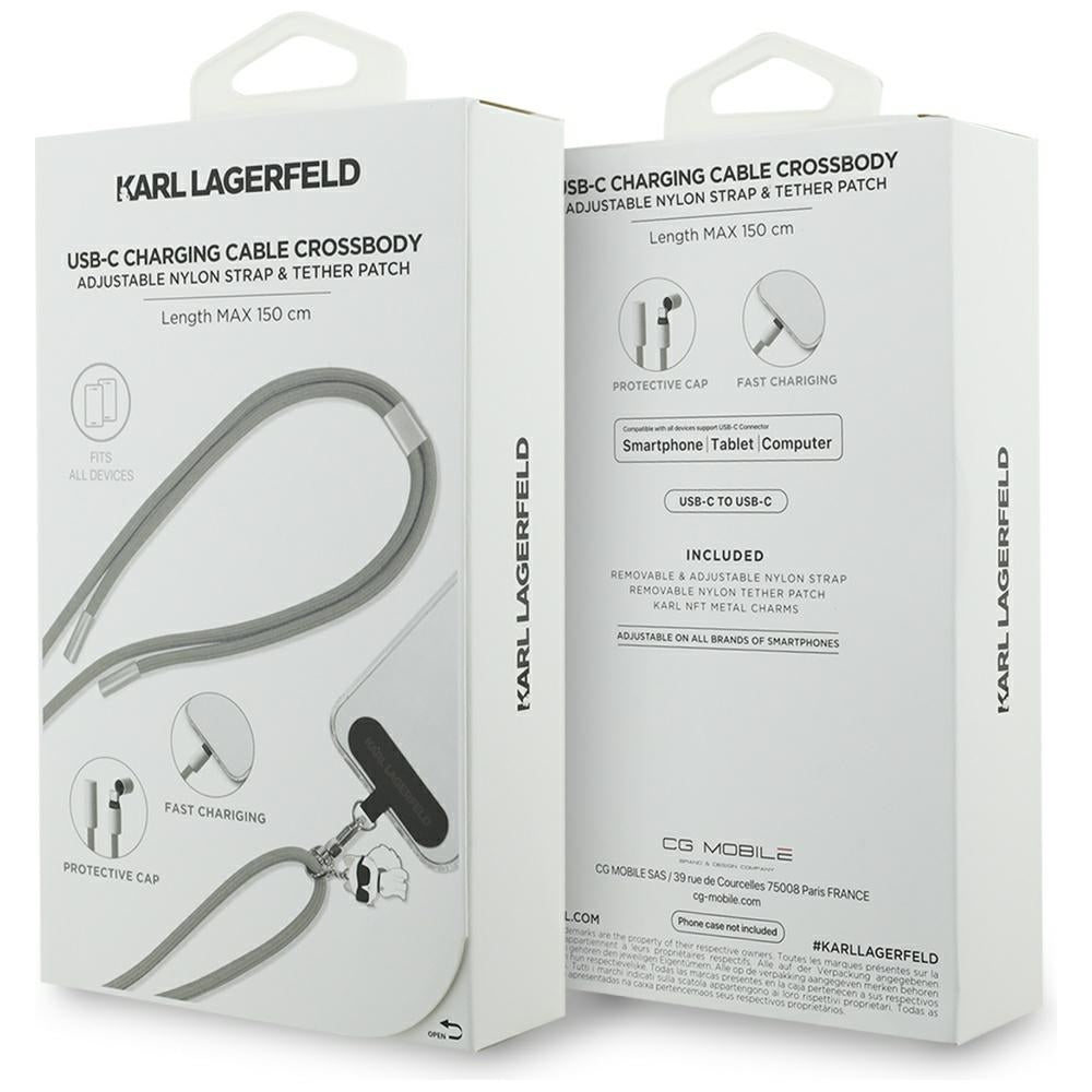 Καλώδιο Δεδομένων και Φόρτισης USB-C - USB-C Karl Lagerfeld Choupette Charm, 100W, 1.5m, Γκρι