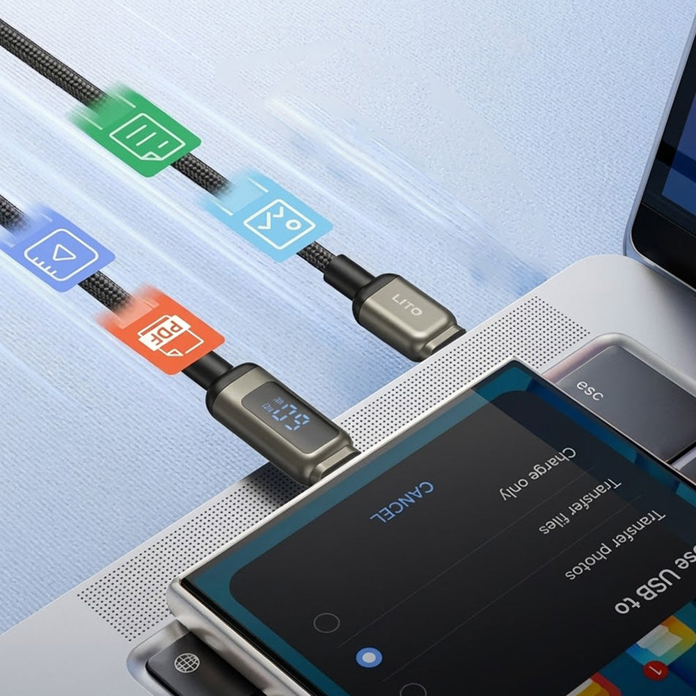 Καλώδιο Δεδομένων και Φόρτισης USB-C - USB-C Lito LD15 Display, 60W, 1m, Μαύρο