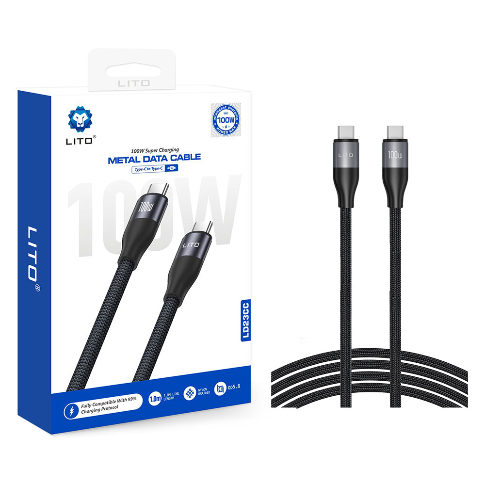 USB-C Data and Charging Cable - USB-C Lito LD23CC, 100W, 1m, Gray