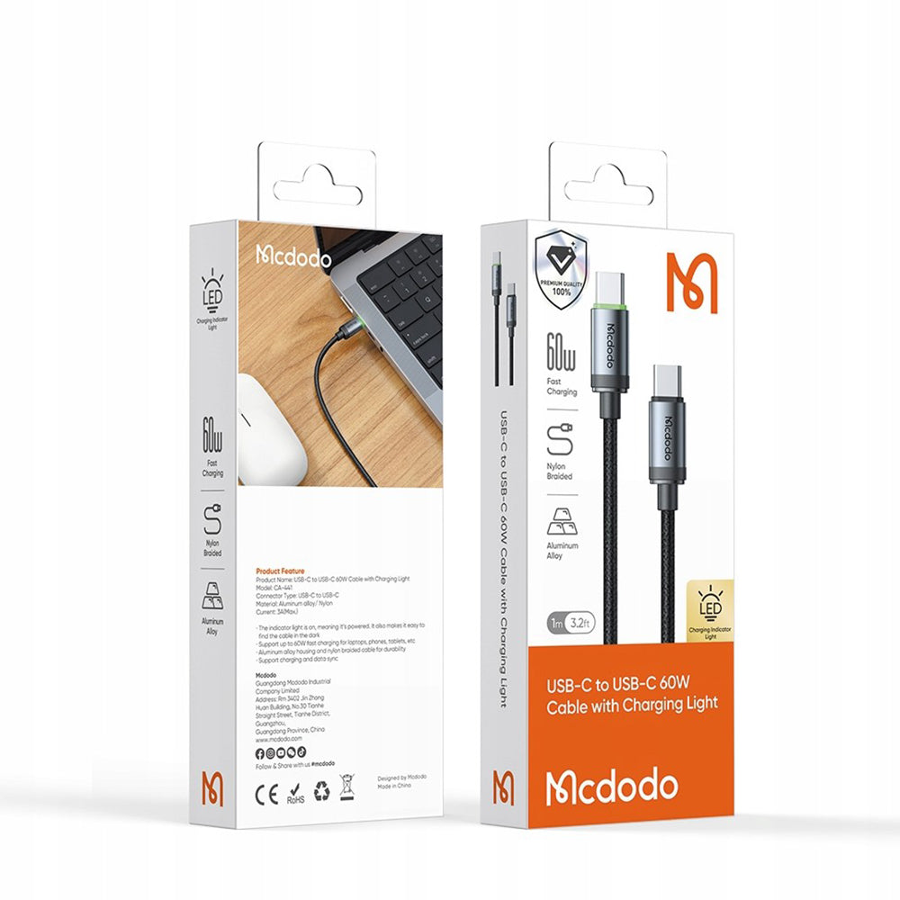 Καλώδιο Δεδομένων και Φόρτισης USB-C - USB-C McDodo CA-4410, 60W, 1m, Μαύρο