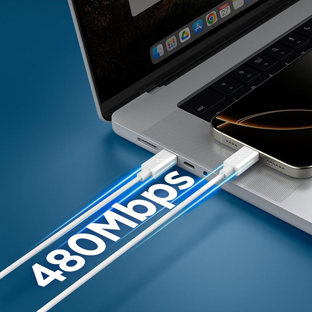 Καλώδιο Δεδομένων και Φόρτισης USB-C - USB-C Spigen EB6015CC, 60W, 1.5m, Λευκό ACA10416