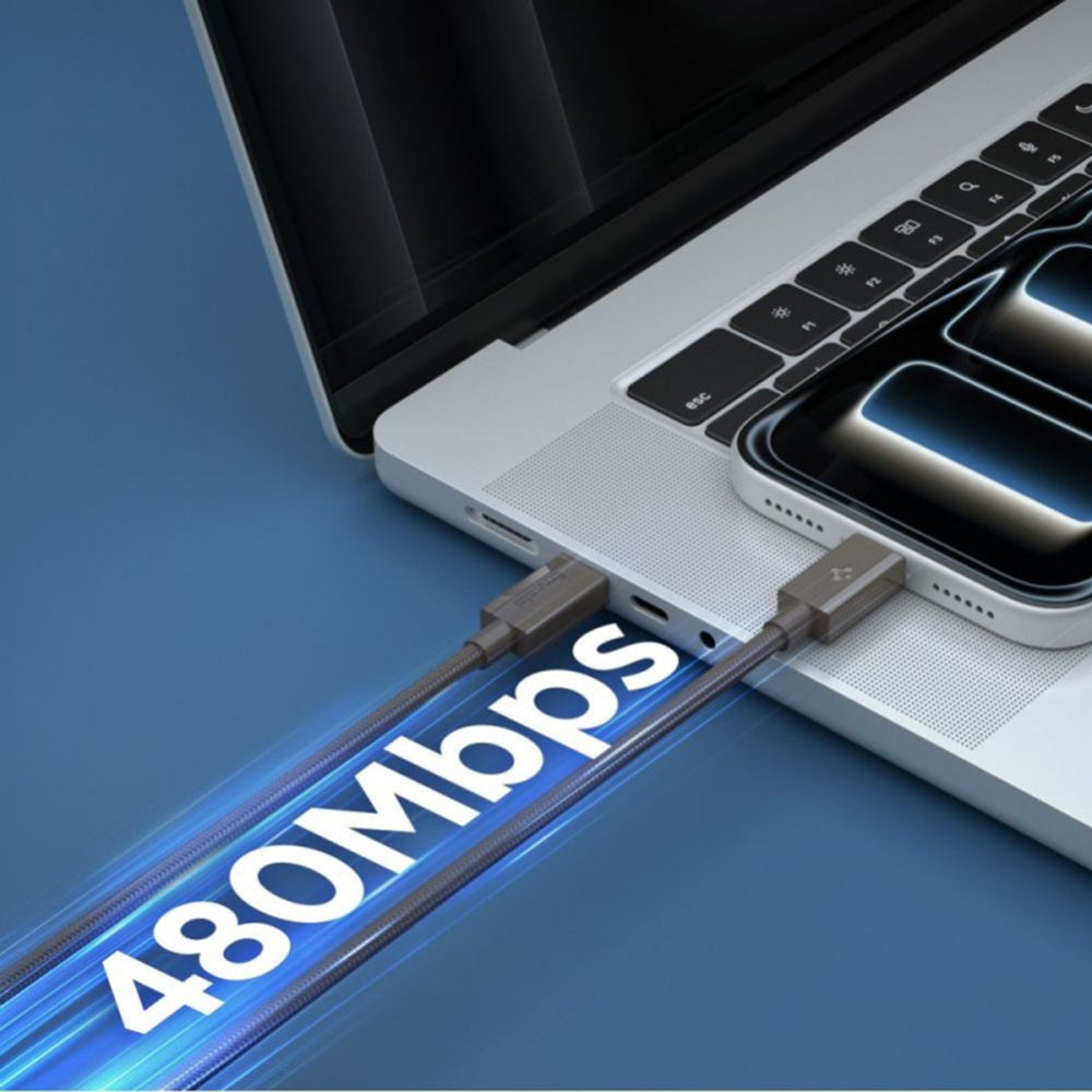 Καλώδιο Δεδομένων και Φόρτισης USB-C - USB-C Spigen EB6015CC, 60W, 1.5m, Γκρι ACA10418