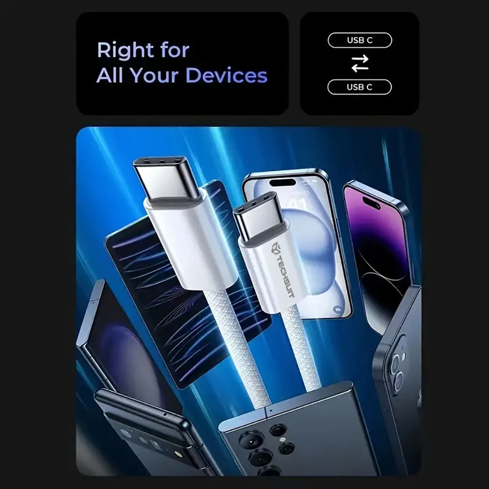 Καλώδιο Δεδομένων και Φόρτισης USB-C - USB-C Techsuit PCB114D, 60W, 1m, Γκρι