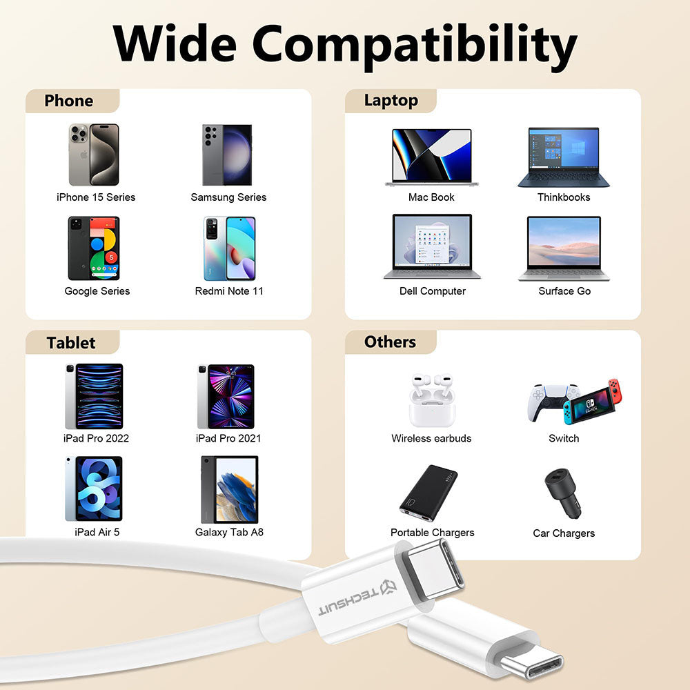 Καλώδιο Δεδομένων και Φόρτισης USB-C - USB-C Techsuit PCB130, 60W, 1m, Λευκό