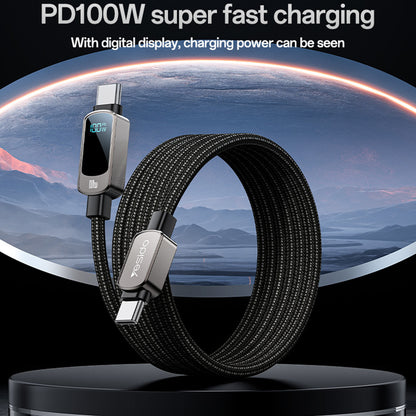 Καλώδιο Δεδομένων και Φόρτισης USB-C - USB-C Yesido CA179 Display, 100W, 1.2m, Μαύρο