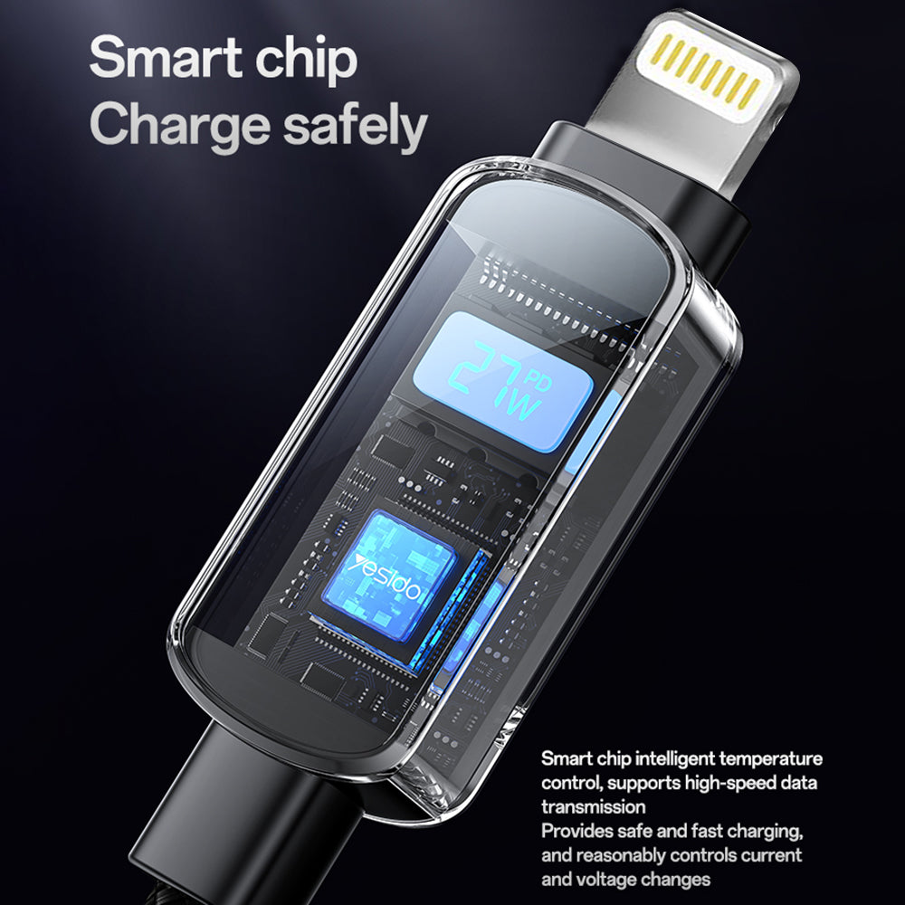 Καλώδιο Δεδομένων και Φόρτισης USB-C - USB-C Yesido CA180 Display, 27W, 1.2m, Μαύρο