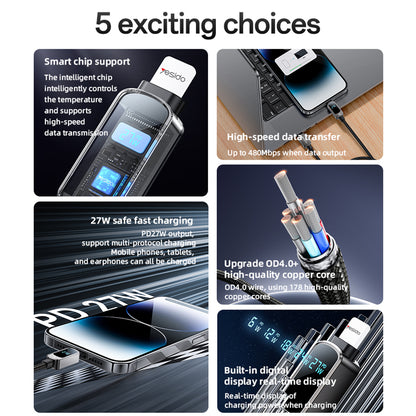 Καλώδιο Δεδομένων και Φόρτισης USB-C - USB-C Yesido CA180 Display, 27W, 1.2m, Μαύρο