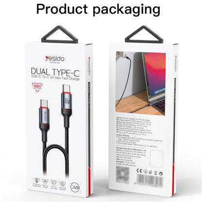 Καλώδιο Δεδομένων και Φόρτισης USB-C - USB-C Yesido CA181, 60W, 1.2m, Μαύρο