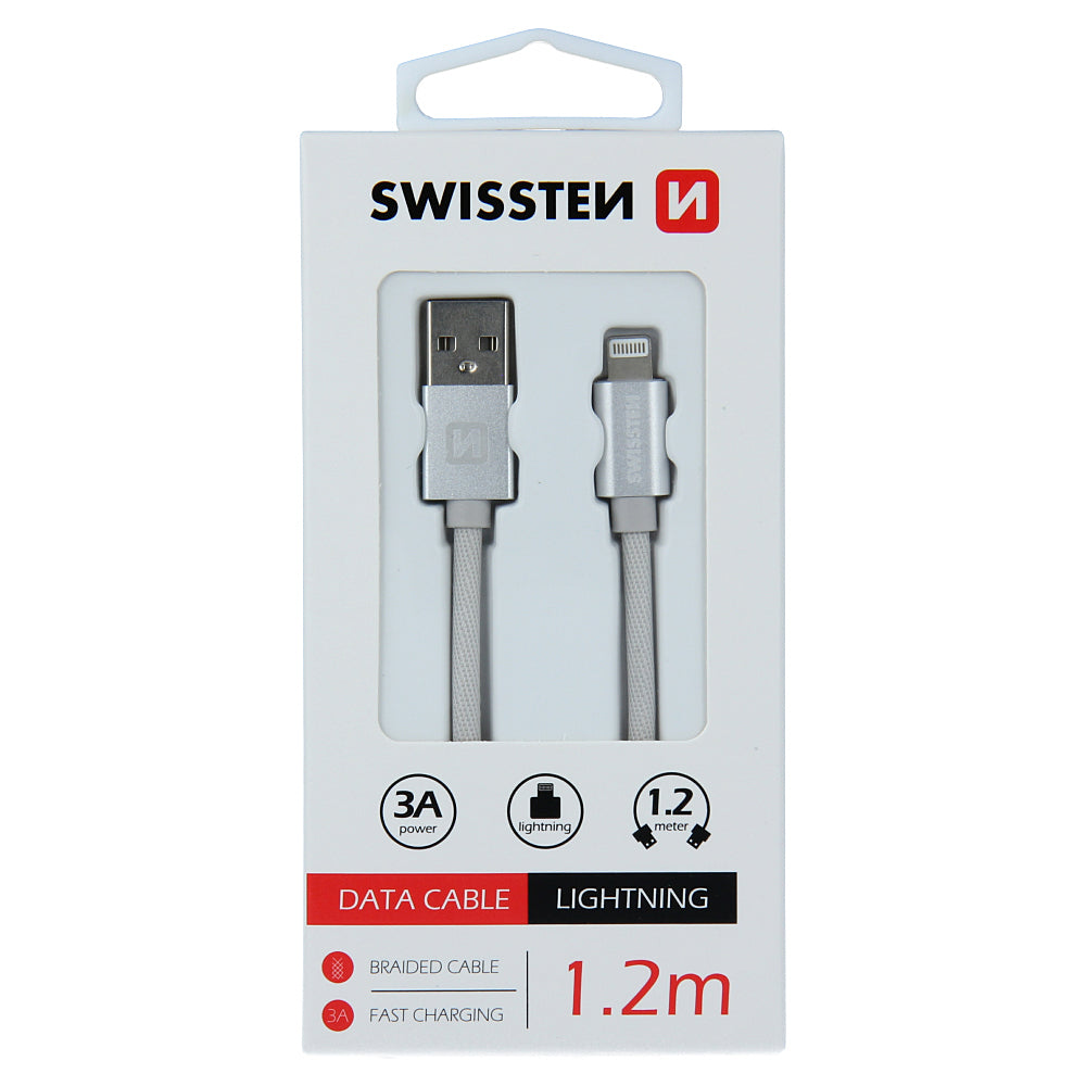 Καλώδιο δεδομένων και φόρτισης USB-A - Lightning Swissten, 18W, 1.2m, Ασημί 71524203