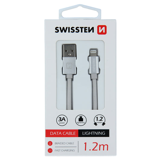 Καλώδιο δεδομένων και φόρτισης USB-A - Lightning Swissten, 18W, 1.2m, Ασημί 71524203