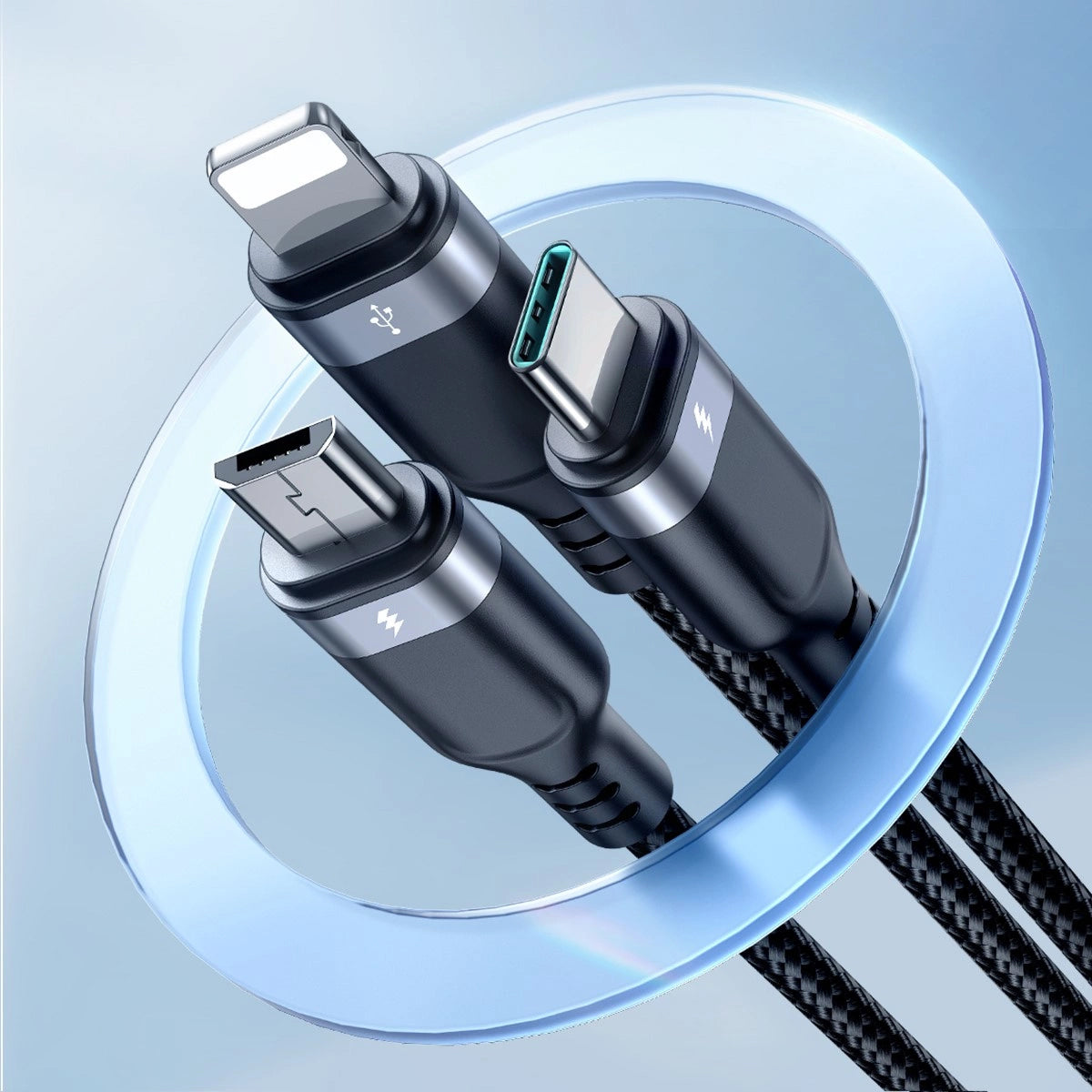 Καλώδιο Φόρτισης USB-A - Lightning / microUSB / USB-C Joyroom S-A18 3σε1, 20W, 0.3m, Μαύρο