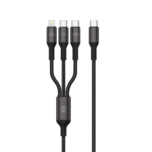 Καλώδιο φόρτισης Forever 3in1 USB-A - Lightning / 2 x USB-C Forever 3in1, 60W, 1.2m, Μαύρο