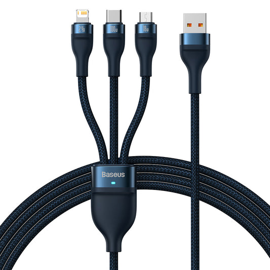 Καλώδιο Φόρτισης USB-A - Lightning / microUSB / USB-C Baseus Flash Series II 3in1, 100W, 1.2m, Μπλε CASS030003