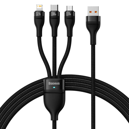 Καλώδιο Φόρτισης USB-A - Lightning / microUSB / USB-C Baseus Flash Series II 3in1, 100W, 1.2m, Μαύρο CASS030001