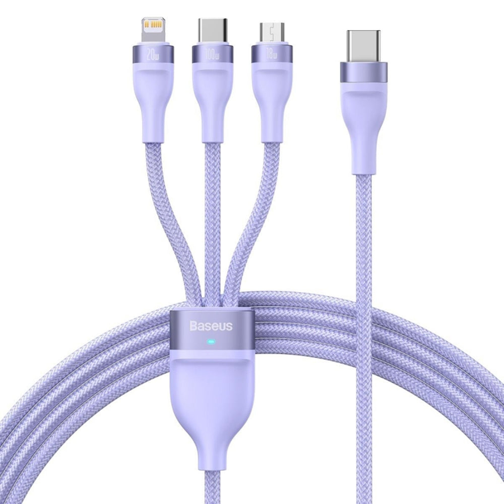Καλώδιο Φόρτισης USB-A - Lightning / microUSB / USB-C Baseus Flash Series II 3in1, 100W, 1.2m, Μωβ CASS030005