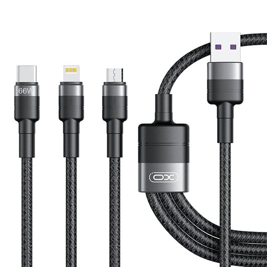Καλώδιο Φόρτισης USB-A - Lightning / microUSB / USB-C XO Design NB-Q191 3σε1, 66W, 1.2m, Μαύρο