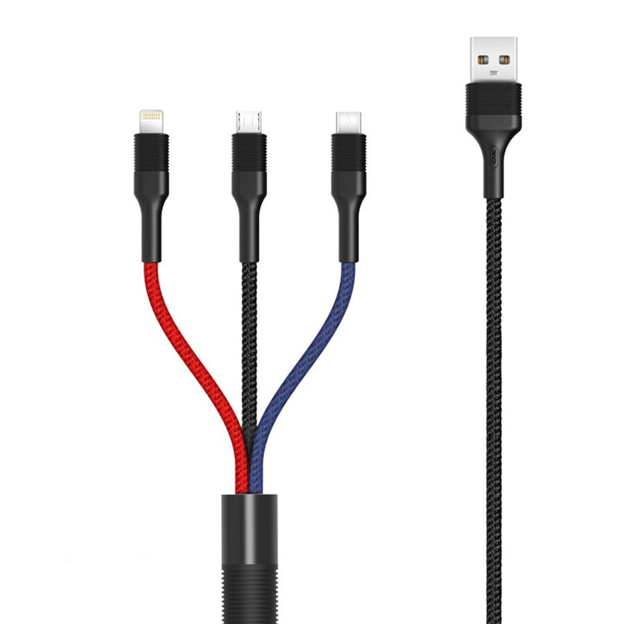 Καλώδιο Φόρτισης USB-A - Lightning / microUSB / USB-C XO Design NB54, 18W, 1.2m, Πολύχρωμο