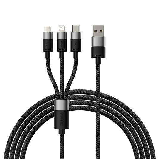 Καλώδιο φόρτισης USB-A - Lightning / microUSB / USB-C Baseus StarSpeed 3in1, 18W, 1.2m, Μαύρο CAXS000001 CAXS000001