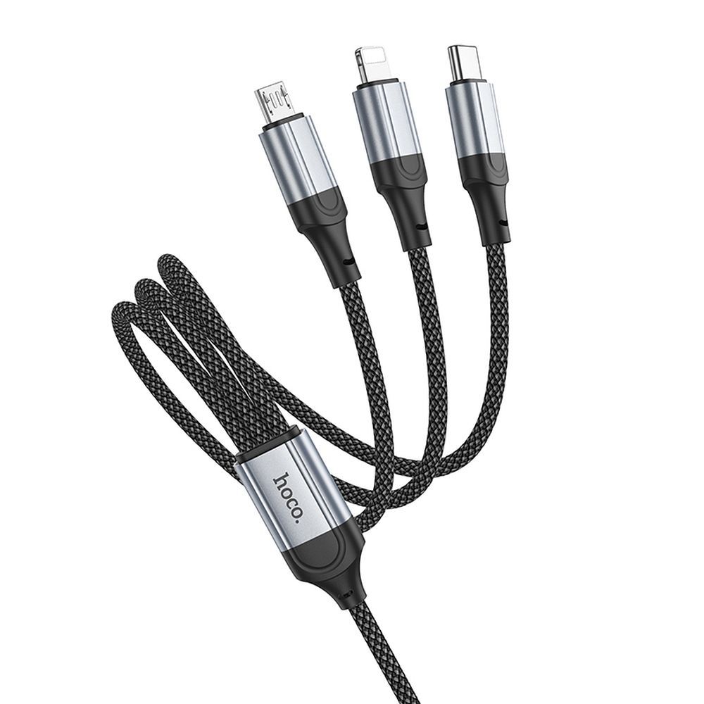 Καλώδιο φόρτισης USB-A - Lightning / microUSB / USB-C HOCO X102 3in1, 18W, 1m, Μαύρο 