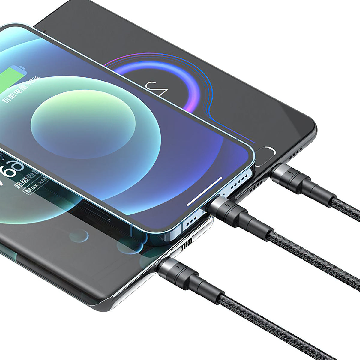 USB-A Charging Cable - Lightning / microUSB / USB-C XO Design NB-Q191 3in1, 66W, 1.2m, Black