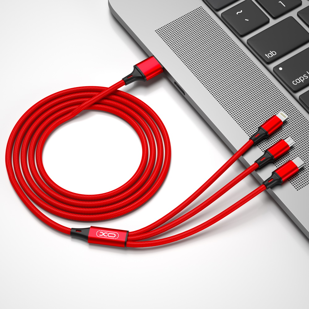 Καλώδιο Φόρτισης USB-A - Lightning / microUSB / USB-C XO Design NB173 3σε1, 18W, 1.2m, Κόκκινο