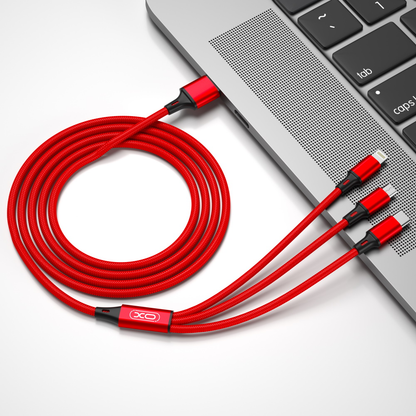 Καλώδιο Φόρτισης USB-A - Lightning / microUSB / USB-C XO Design NB173 3σε1, 18W, 1.2m, Κόκκινο