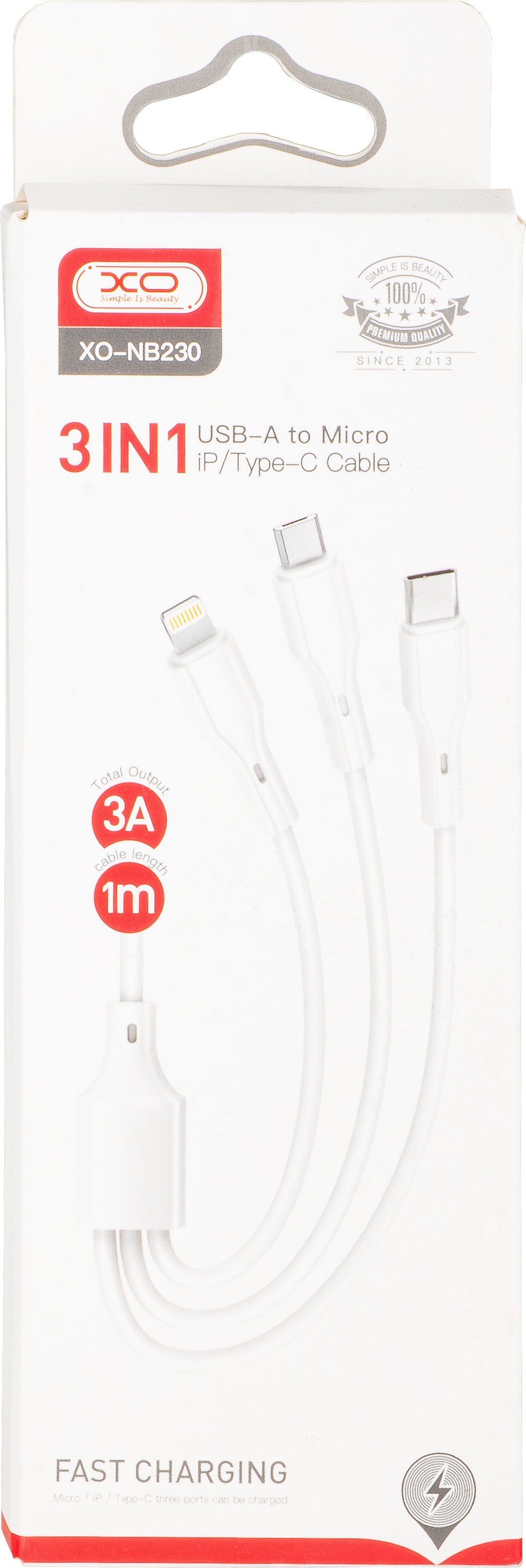 Καλώδιο Φόρτισης USB-A - Lightning / microUSB / USB-C XO Design NB230 3σε1, 20W, 1m, Λευκό