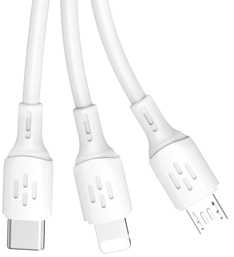 USB-A Charging Cable - Lightning / microUSB / USB-C Dudao L8A 3in1, 66W, 1.2m, White