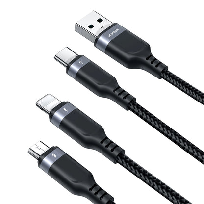 Καλώδιο φόρτισης USB-A - Lightning / microUSB / USB-C Joyroom S-A18 3in1, 18W, 1.2m, Μαύρο 