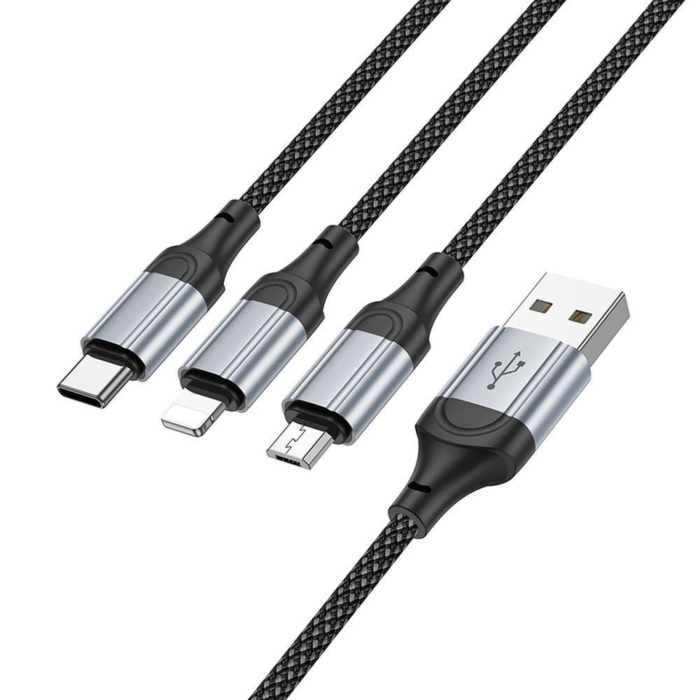 Καλώδιο φόρτισης USB-A - Lightning / microUSB / USB-C HOCO X102 3in1, 18W, 1m, Μαύρο 