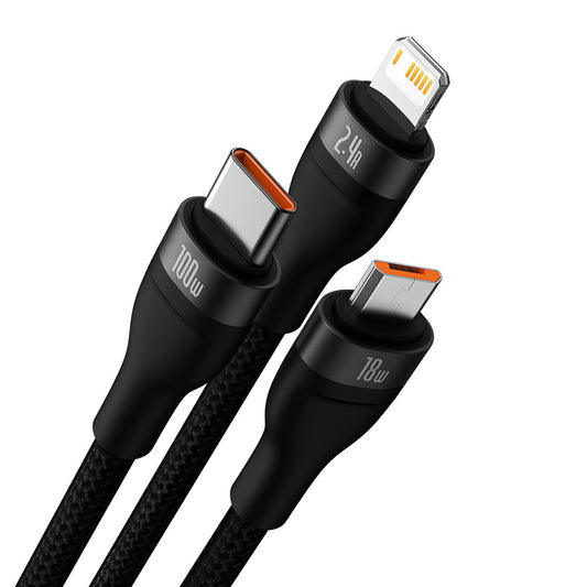 Καλώδιο Φόρτισης USB-A - Lightning / microUSB / USB-C Baseus Flash Series II 3in1, 100W, 1.2m, Μαύρο CASS030001