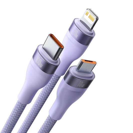Καλώδιο Φόρτισης USB-A - Lightning / microUSB / USB-C Baseus Flash Series II 3in1, 100W, 1.2m, Μωβ CASS030005