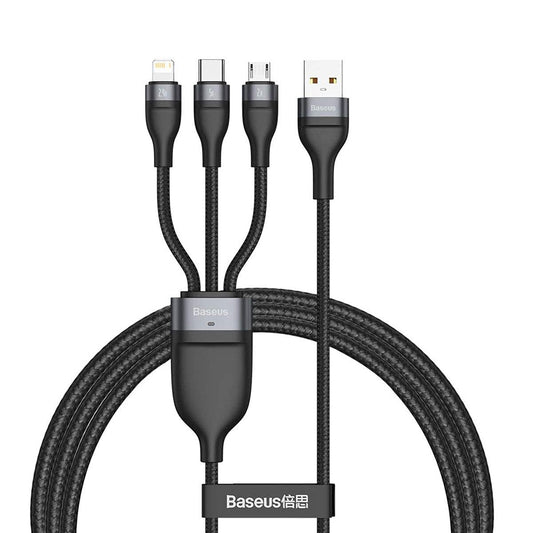 Καλώδιο φόρτισης Baseus Flash 3in1 Series USB-A - Lightning / microUSB / USB-C, 66W, 1.2m, μαύρο CA1T3-G1 