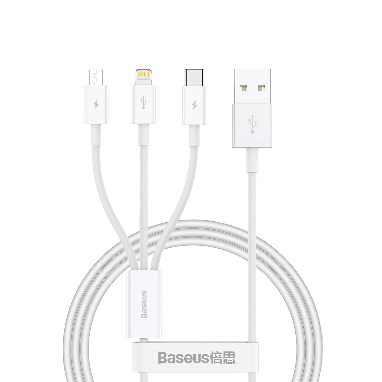 Καλώδιο φόρτισης USB-A - Lightning / microUSB / USB-C Baseus Superior 3in1 Series, 20W, 0.5m, Λευκό 