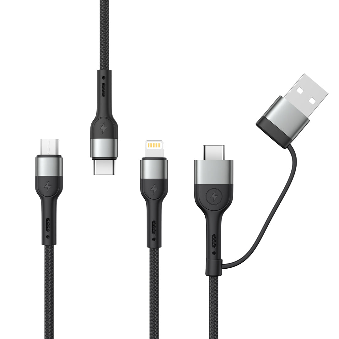 Καλώδιο φόρτισης USB-A / USB-C - Lightning / microUSB / USB-C XO Design NB254 3in1, 60W, 1.2m, Μαύρο 